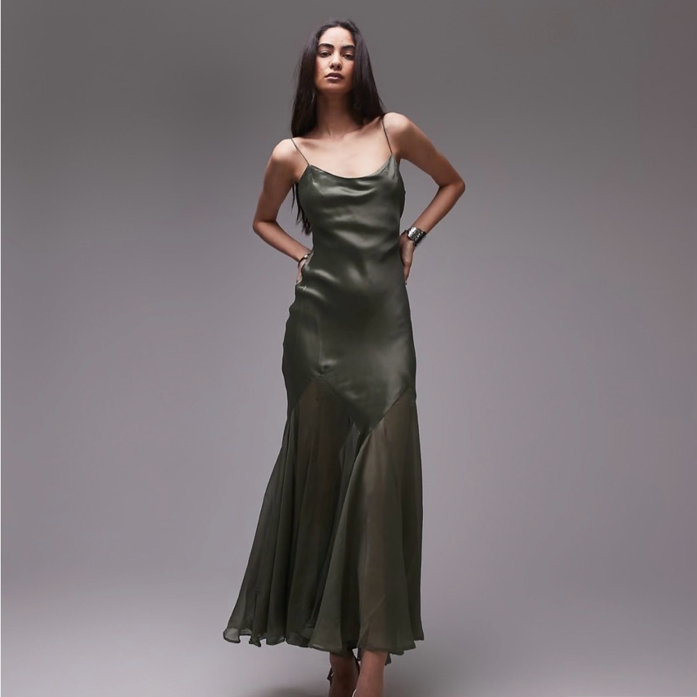 Satin mixed fabric Maxi Dress